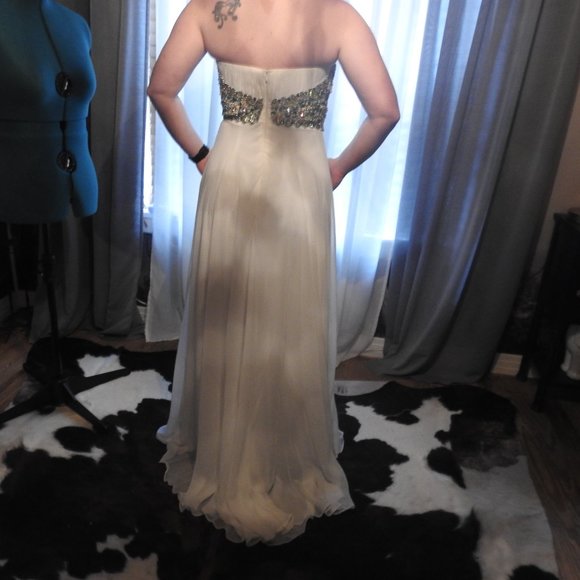 White Sherri Hill Jewel Encrusted Gown teal silver - Picture 15 of 15